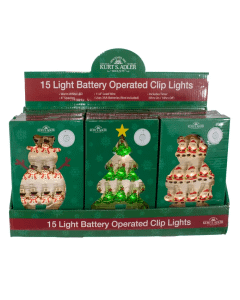 Kurt Adler Battery Operated Santa, Snowman and Christmas Tree Clip Lights, 3 Assorted