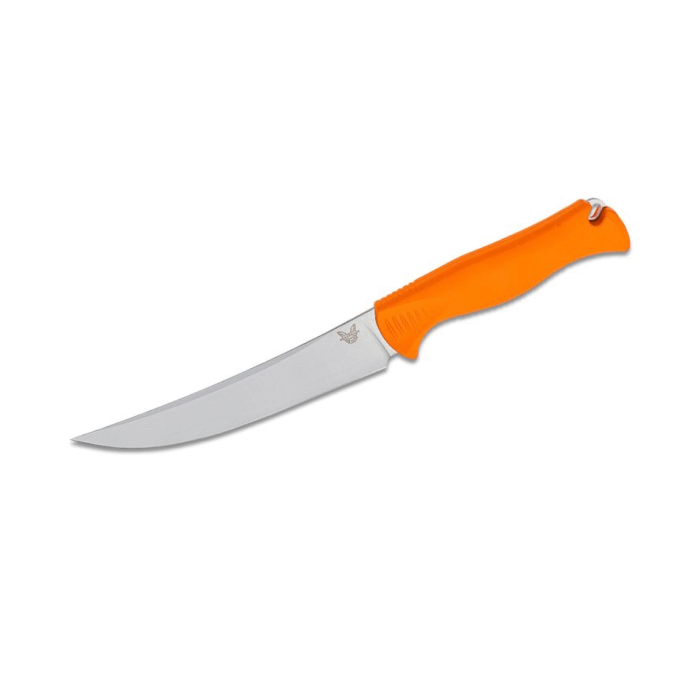 Benchmade 15500 Meatcrafter Knife, Trailing Point Blade, Plain Edge, Orange Santoprene Handle